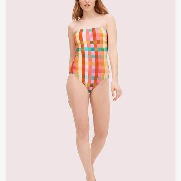 Kate Spade Swim Garden Plaid Classic Bandeau One-piece Swimsuit Medium - Picture 1 of 6
